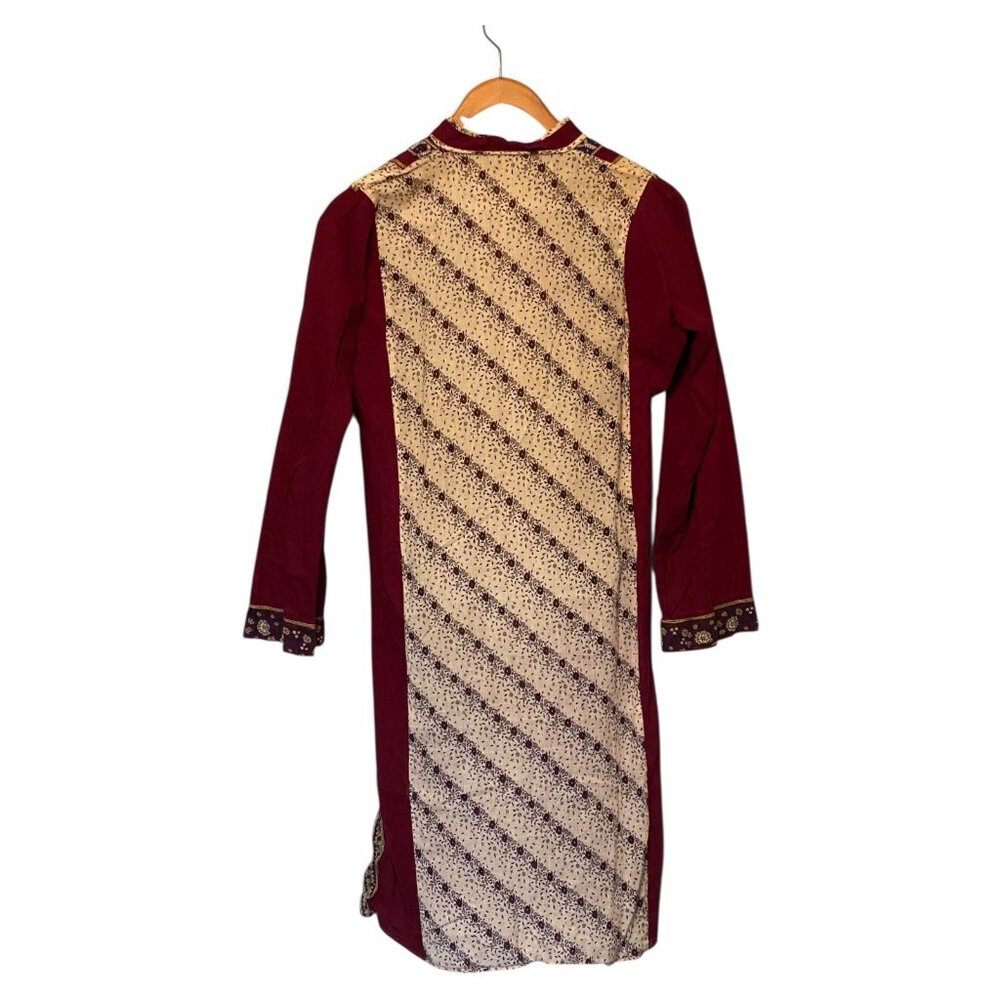 Women's M Maroon Long Sleeve Cotton Pakistani Indian Style Dress Punjabi Party - Picture 2 of 13